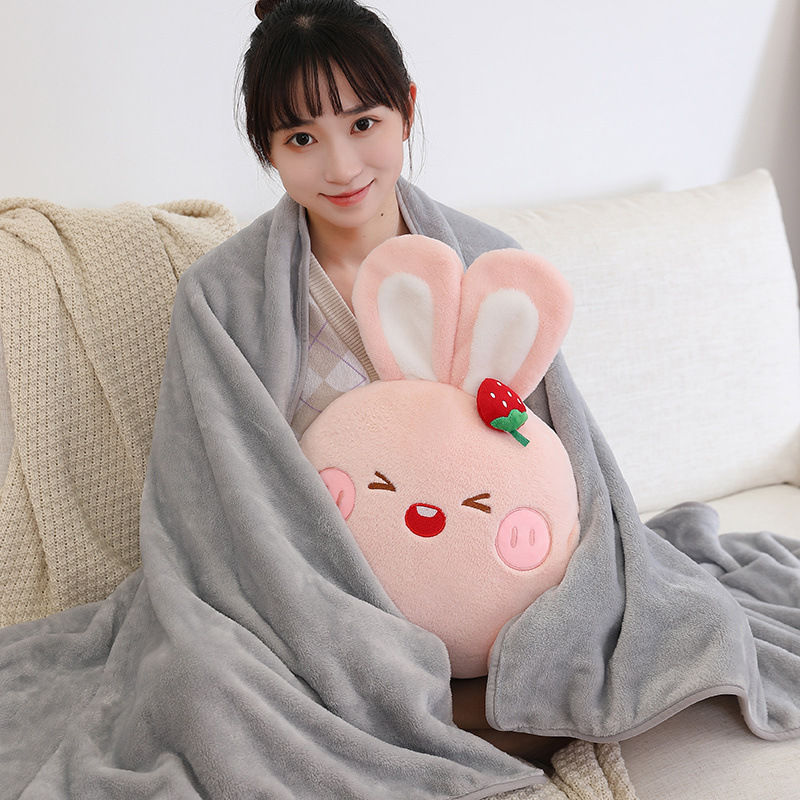 Almohada de conejo edredón de doble uso engrosada almohada de siesta en coche almohada Interior Oficina plegable dos en uno