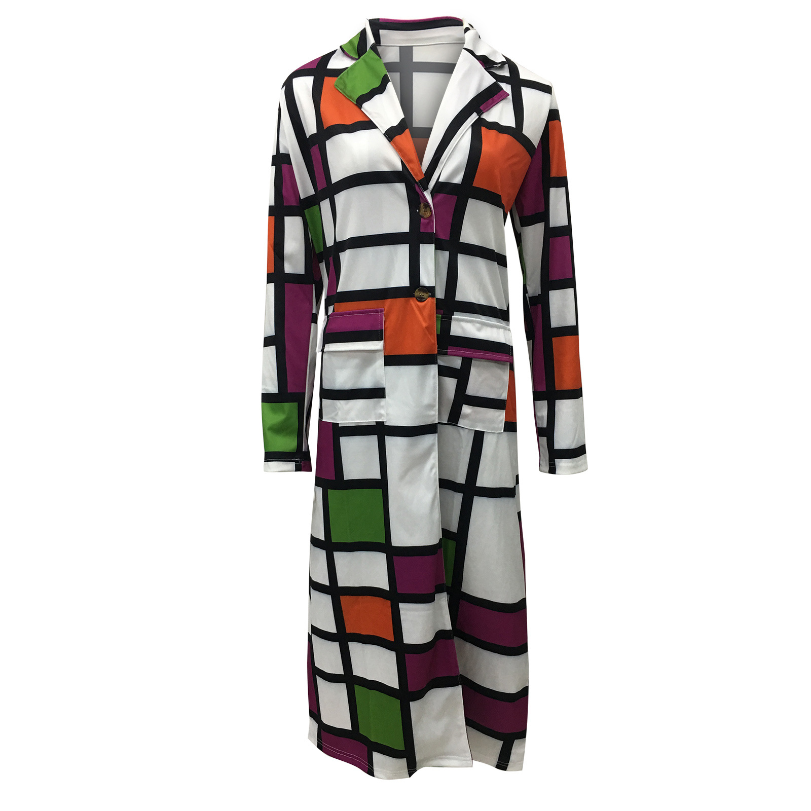 Women's Coat Autumn Winter Plaid Double Breasted Lapel Windbreaker_voghion.com