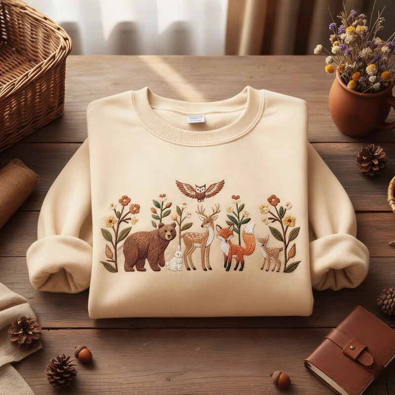 Imitation Embroidery Forest Animal Pattern Sweatshirt for Wildlife Enthusiasts, European and American Foreign Trade Etsy Long-Sleeve Pullover Sweatshirt Imitation Embroidery Forest Animal Pattern Sweatshirt for Wildlife Enthusiasts, European and American Foreign Trade Etsy Long-Sleeve Pullover Sweatshirt
