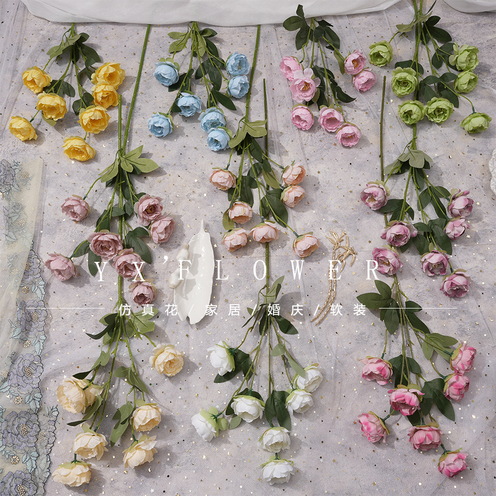 7头玲珑牡丹 绢布仿真花室内客厅装饰摆件桔假花批发婚礼 花墙插