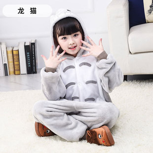 Coral Fleece Pajamas for Children, One-Piece Spring and Autumn Cartoon Animal Flannel Pajamas for Girls and Boys
