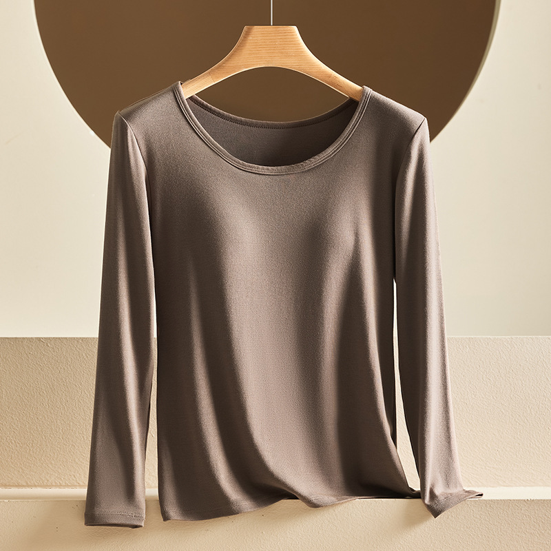 Otoño e invierno modal con posavasos fijos en el interior, camisa de fondo, chaqueta de manga larga cálida de gran tamaño para mujer, ropa de otoño de base delgada