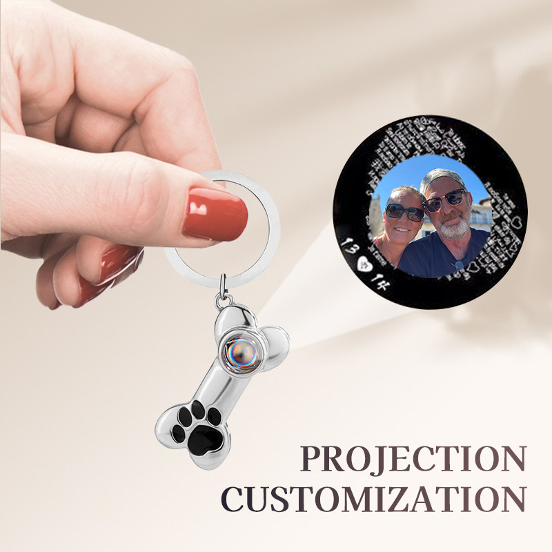 Cross-border dog printing bone HD projection 100 languages key chain custom color pictures a generation of hair