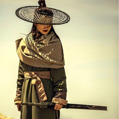竹編み古風黒赤色侠客笠帽子男女古着武侠撮影道具子供ダンスパフォーマンス竹帽子