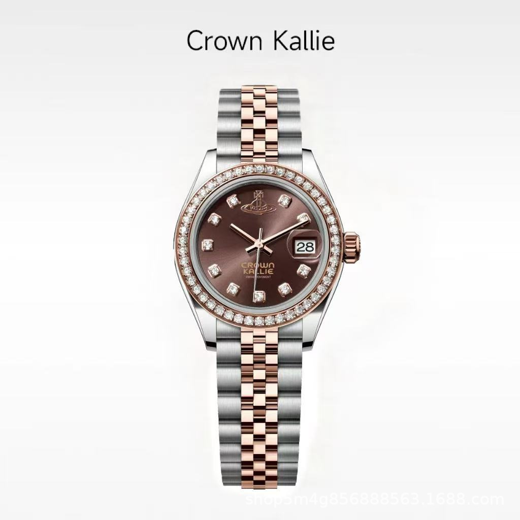 Crown Kallie-Classic Diary Series Gold-Plated Mocha Commuter Automatic Women's Watch Ck8165