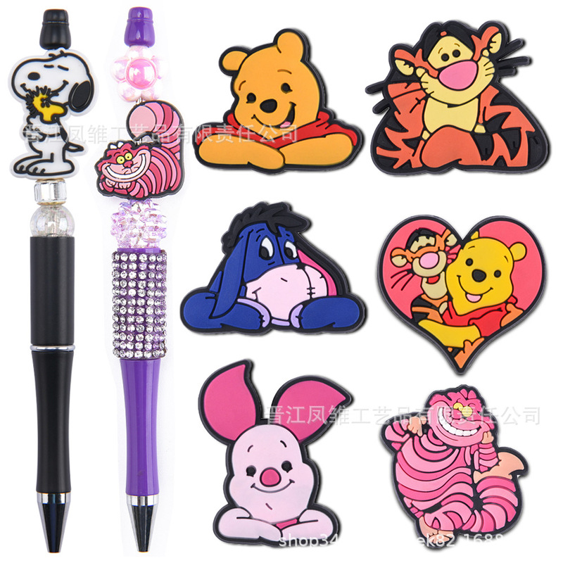 Winnie the Pooh String Pen Beads Pvc Double-Sided Beads Cartoon Ballpoint Pen Keychain Pendant Focus Bead Pen Cover