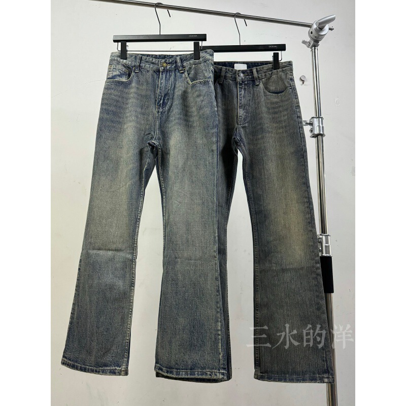 Just Needed! High-End Fashion Week Bootcut Washed Distressed Slub Cotton Mud-Dyed Micro-Flared Jeans