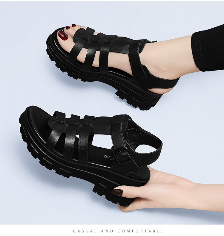 Dép sandal thể thao nữ đế wedge rỗng da thật phong cách La Mã gót 6.5–7 cm — 7177 Elegant Mi JST Chiều cao gót 6.6CM, 5766 Thanh Lịch Mi GQ Gót Cao 7CM, 7177 đen JST gót cao 6.6CM, 12077 Thanh Lịch Mi JST Chiều Cao Gót 6.5CM chi tiết 5