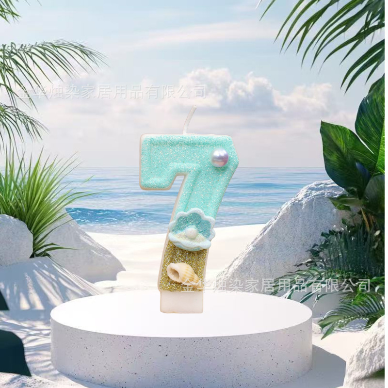 新款蓝黄海螺海洋系列派对蜡烛跨境电商希音数字蛋糕生日蜡烛造型|undefined