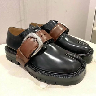 Niche design horseshoe shoes split-toe shoes for men and women couples increased British loafers split-toe shoes women's thick-soled all-match