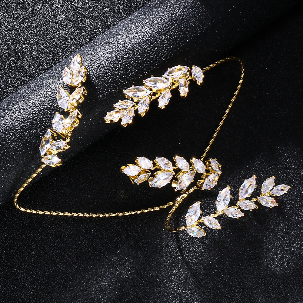 Europea y americana de lujo ZIRCON hoja pulsera novia moda pulsera abierta accesorios de boda pulsera femenina