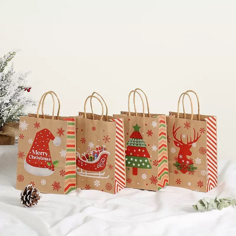 漫画ヘラジカギフトバッグ印刷クラフト紙袋クリスマスキャンディーショッピングポータブルギフトバッグ卸売包装袋|undefined