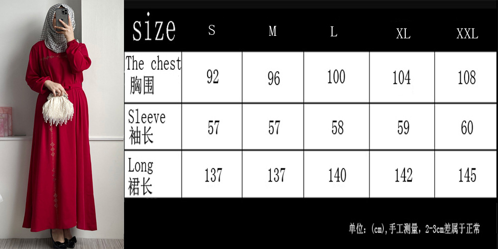 F186穆斯林中东迪拜回族女装时尚马来长裙烫钻长袍连衣裙详情1