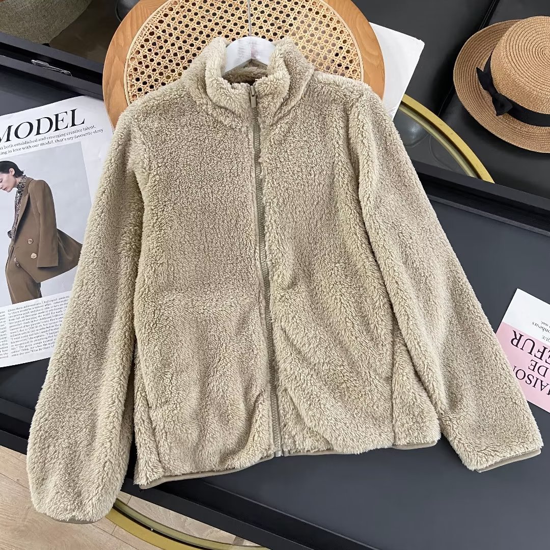 Chaqueta larga de felpa, manga larga, felpa coral, ropa de abrigo corta para otoño e invierno para mujer 479611/449753/439138