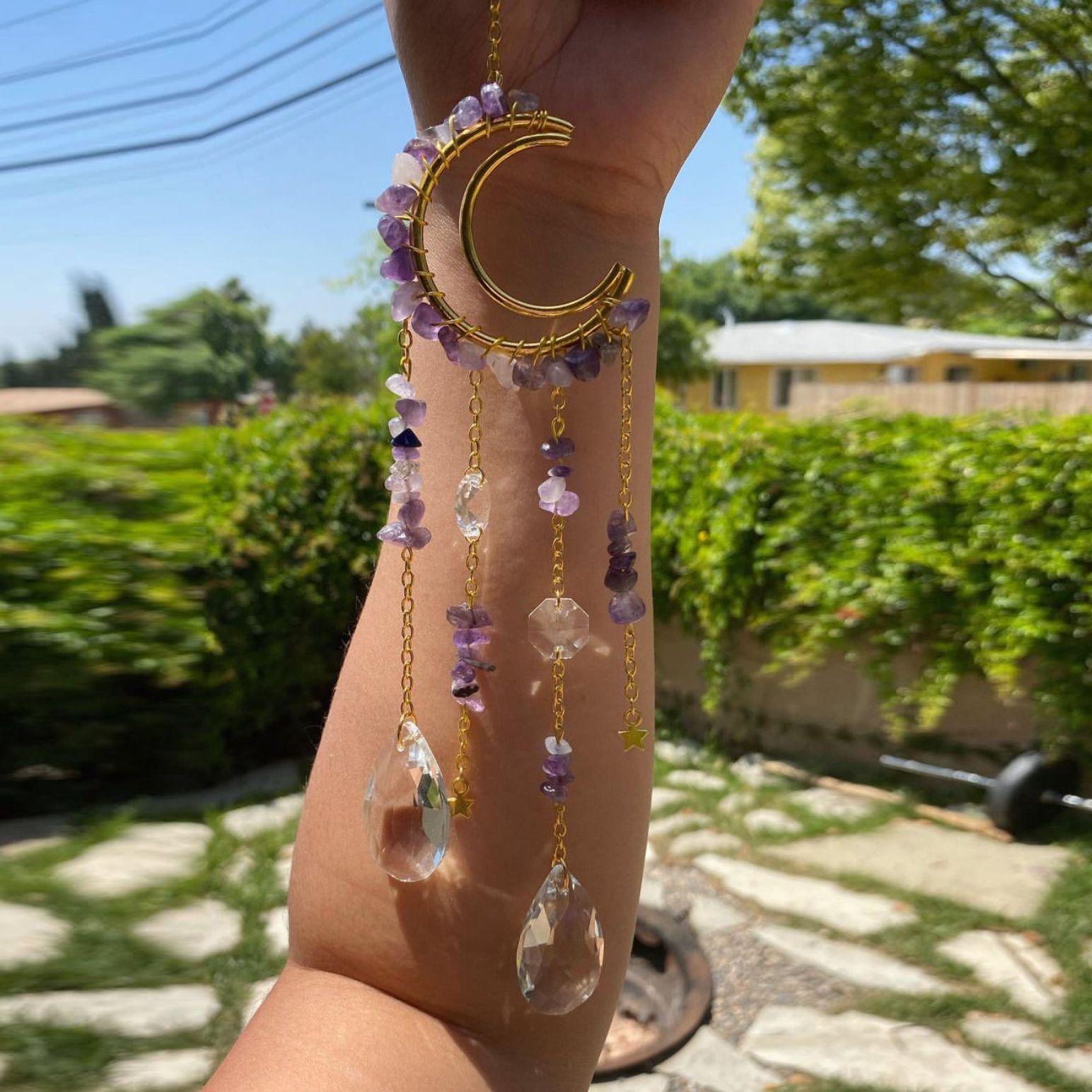 Best-selling natural amethyst crushed stone moon drop accessories solar catcher crystal ball wind chime suncatcher