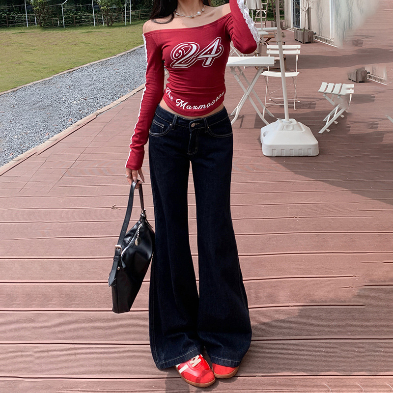 YC & American Retro Low Waist Spice Girl Flared Pants Slim Fit Slim Look Thin Autumn and Winter All-match Jeans Women & Long Pants YC & American Retro Low Waist Spice Girl Flared Pants Slim Fit Slim Look Thin Autumn and Winter All-match Jeans Women & Long Pants