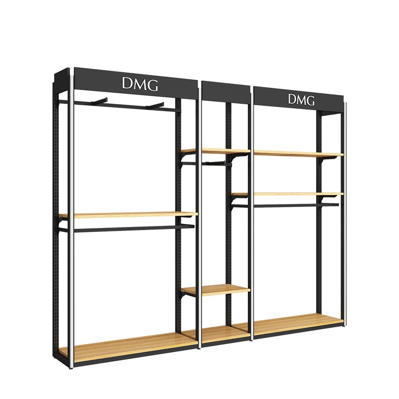 Tienda de ropa de ocio con luces estante de exhibición estante de exhibición tipo piso estante de exhibición comercial percha de ropa marca de moda hombre estante de tienda de ropa