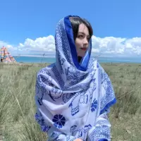 Шелковый шарф Женский весенне-летний Туризм в пустыне Солнцезащитный крем Шаль в этническом стиле Чайная карта Шарф из Соленого озера Цинхай Большой красный шарф