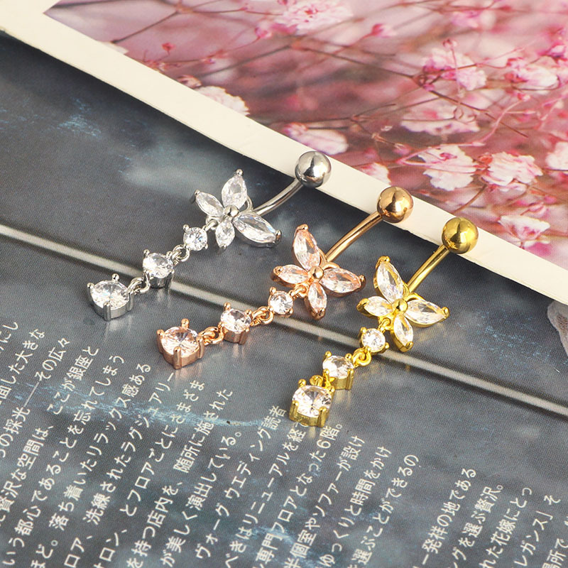 Creative Butterfly Zircon Belly Button Ring Rose Gold Stainless Steel Navel Piercing Jewelry 3 Colors detail image 7