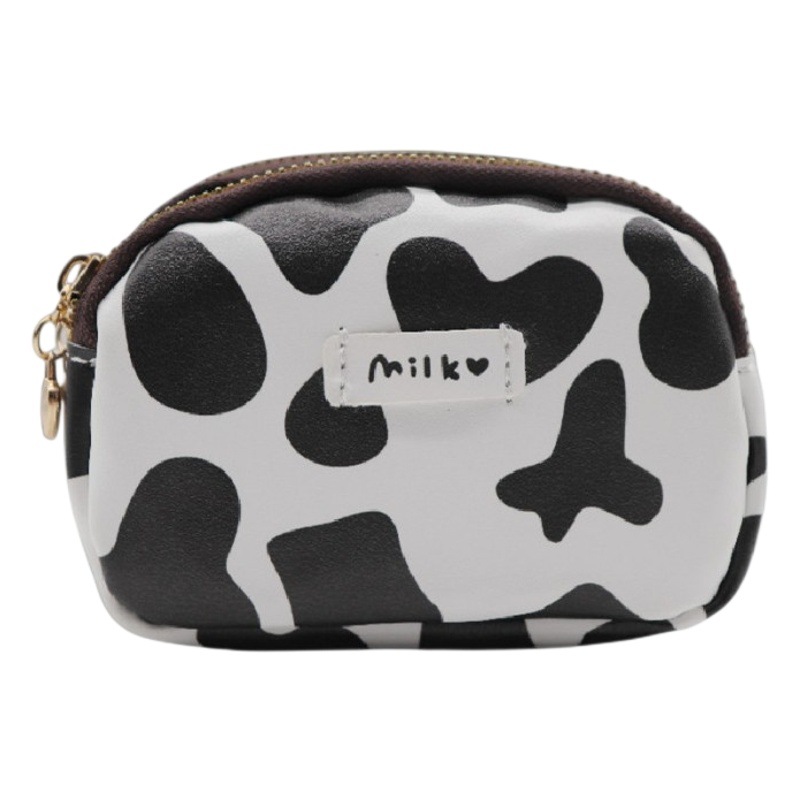 Monedero con Doble Cremallera, Estilo Fresco y Moderno, Diseño de Vaca, Cartera Pequeña, Creativa, Mini Tarjetero, Estuche para Llaves, PU