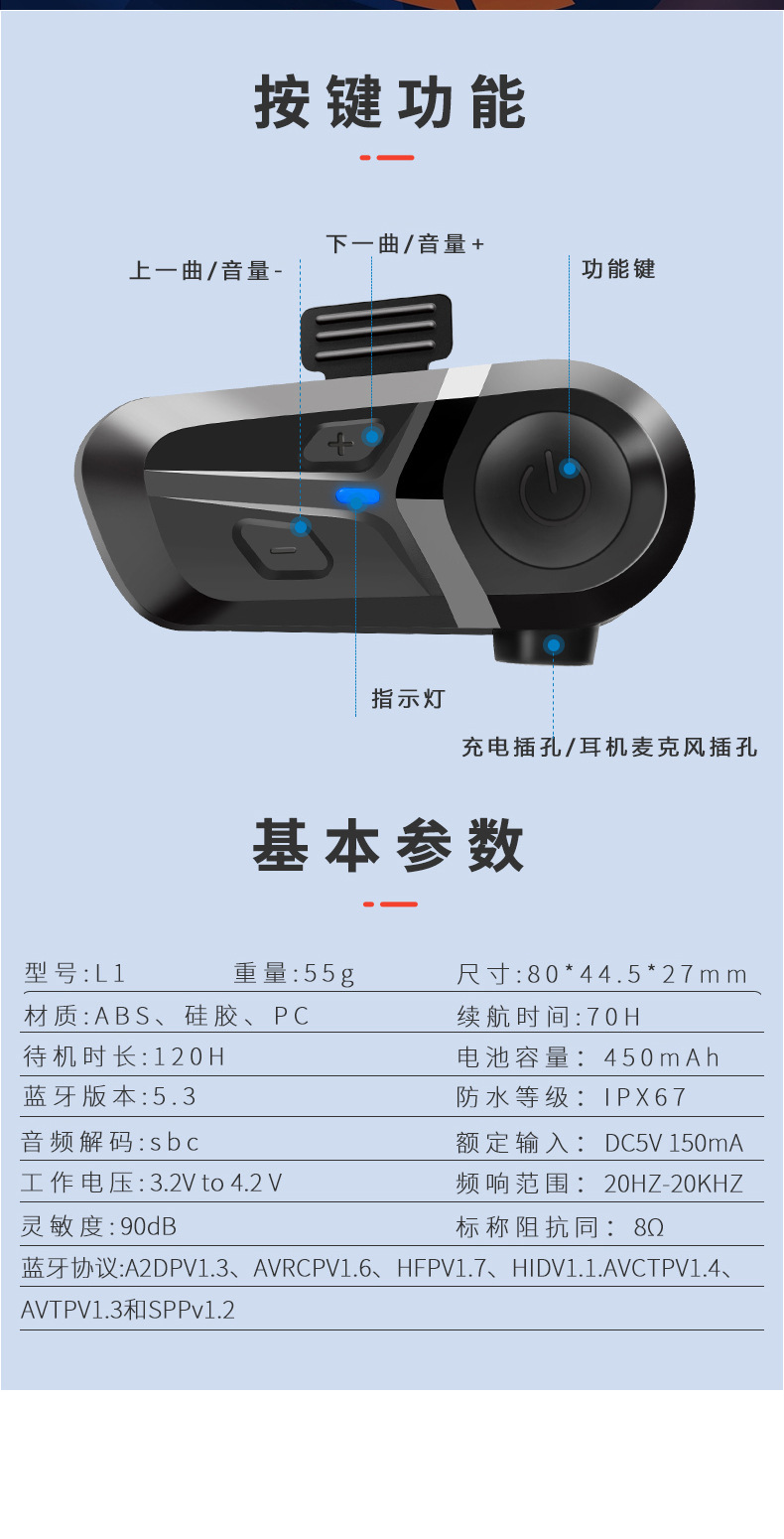 L1 Bluetooth 5.3 Headset Helmet Full Helmet Exhume Helmet Motorcycle Helmet Intercom Waterproof and Dustproof Wireless Headset