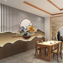 3d新中式凹凸立体造型背景墙纸客厅茶室壁画高级感装修木格栅壁纸