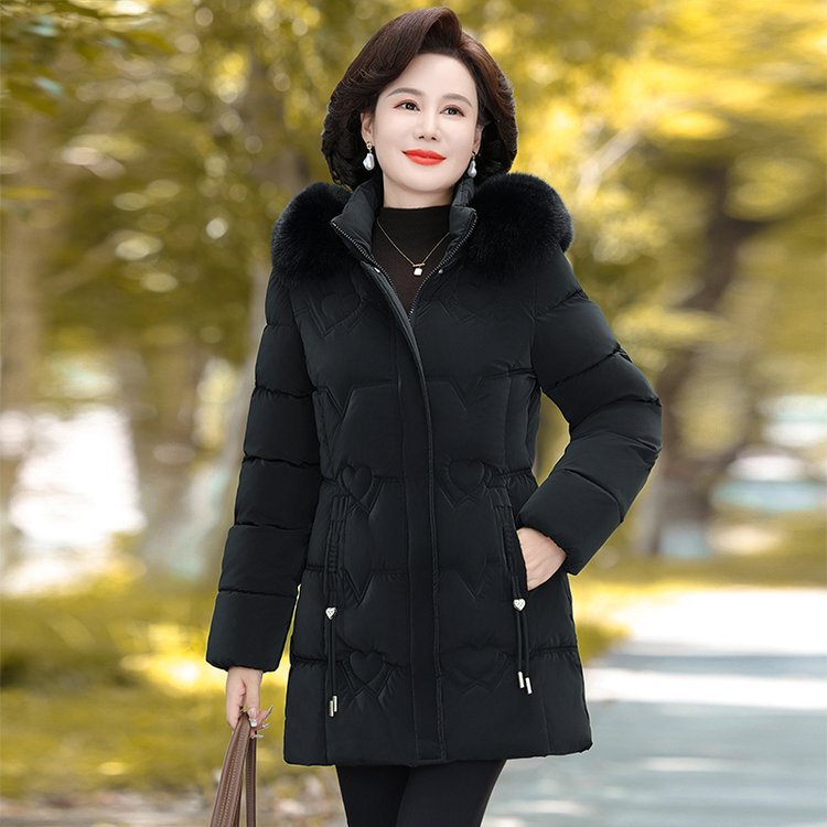 2024 new mother winter down cotton-padded jacket women's mid-length middle-aged and elderly autumn and winter hooded thick cotton coat