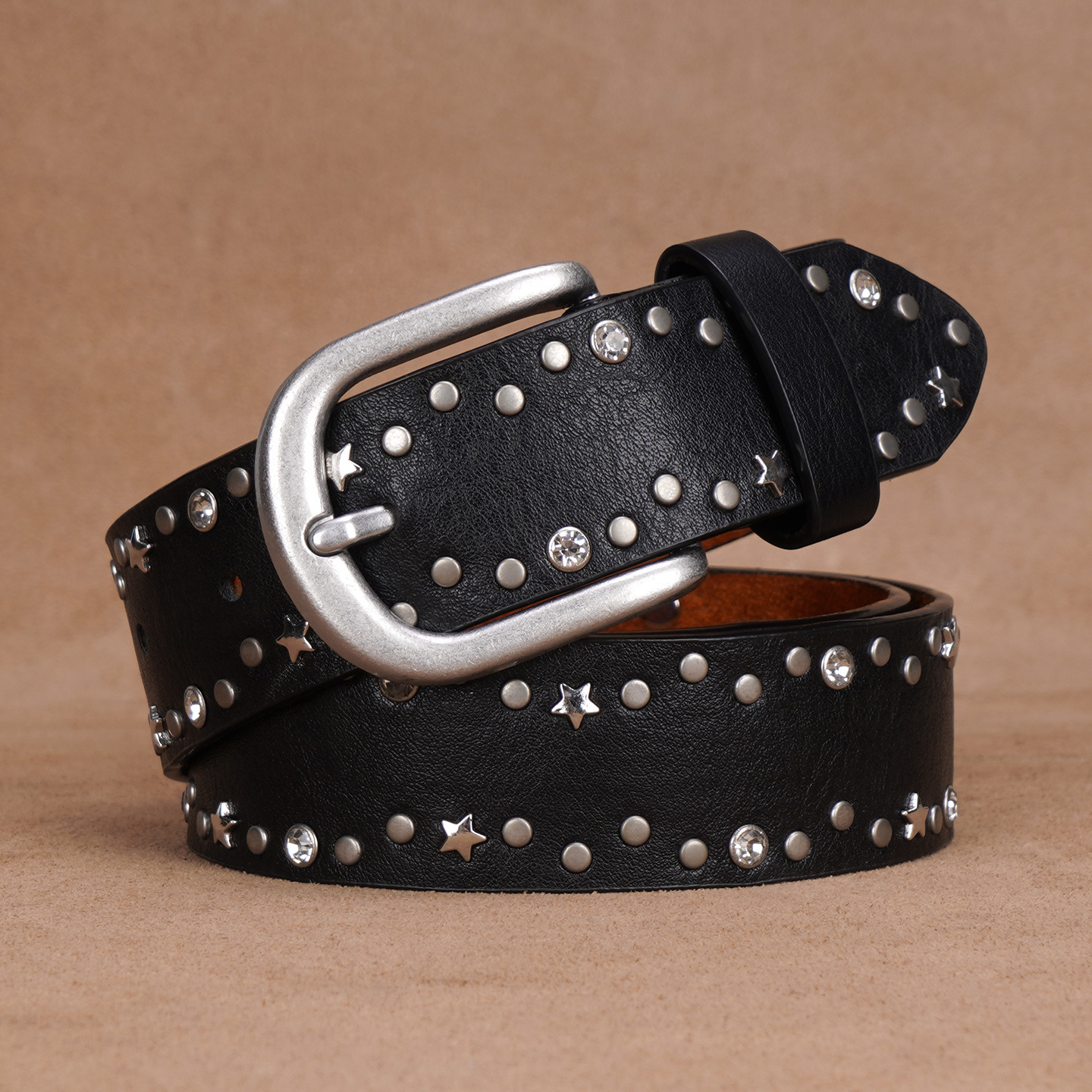 Cinturón vaquero moderno con remaches, estilo punk, 100% algodón, para mujer. Diseño europeo y americano._voghion.com
