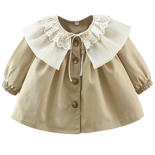 Children's Fashion  New Girl's Coat Spring and Autumn Season Children's Girl Baby Petal Collar Trench Coat Top Little Girl Autumn Outfit