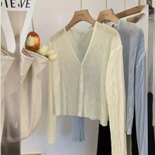 仿亚麻防晒针织开衫夏季薄款外套2024新款外搭罩衫空调衫披肩上衣