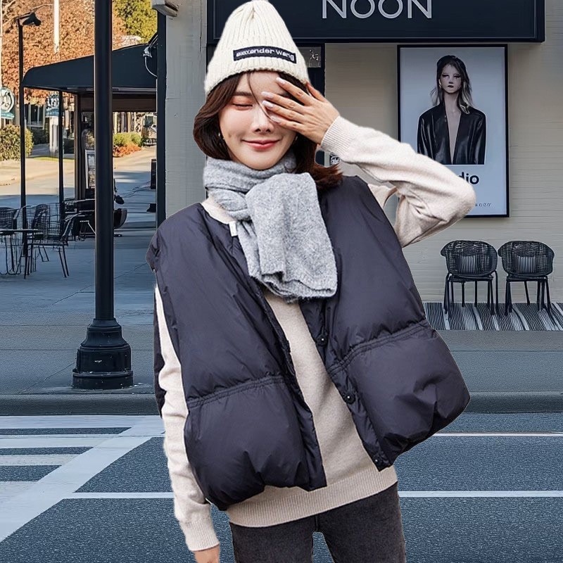 다운 2025 조끼 여성 짧은 겨울 새 스타일 조끼 한국 스타일 양복 조끼 화이트 오리 다운 여성 다운 재킷