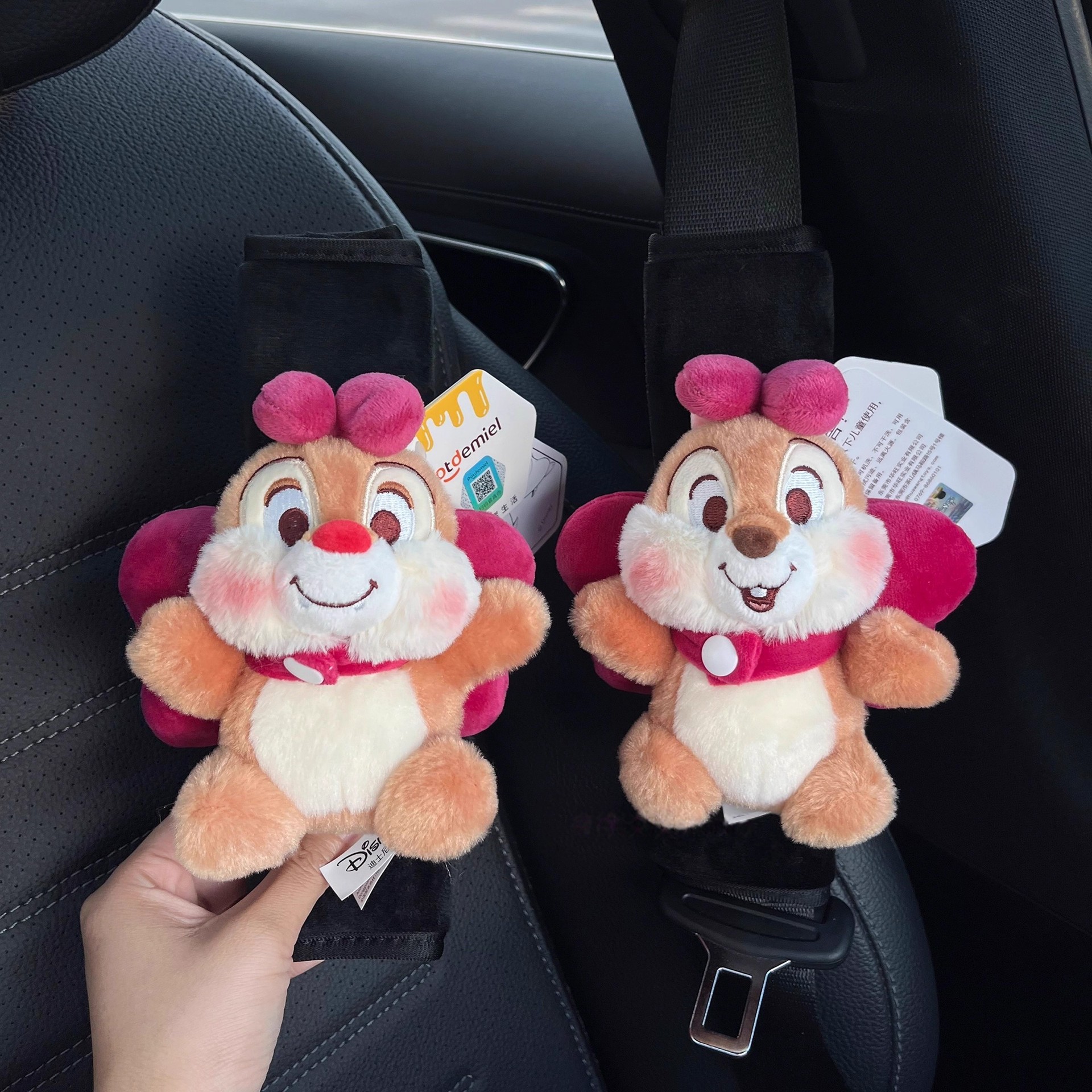 Authentic Bow-Knot Chichititi Safety Belt Shoulder Cover Couple Plush Doll Car Interior Decoration Ornaments for Women