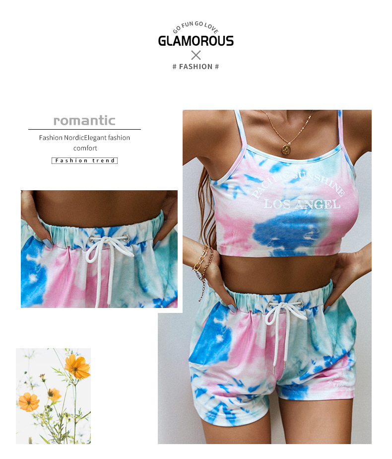 Set sportivi con pantaloncini con bretelle casual tie-dye_voghion.com