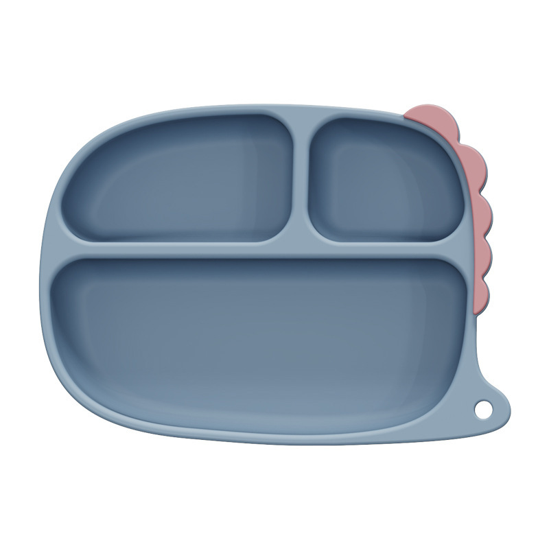 Cuchara de bebé de venta caliente transfronteriza, vajilla para bebés y niños, cuchara de alimentos, tazón de alimentos, juego de vajilla de silicona de dinosaurio de dibujos animados