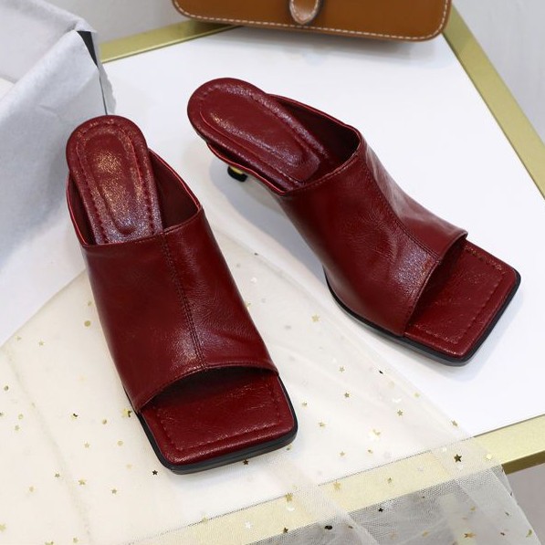 Elegant summer women's slippers square toe heels