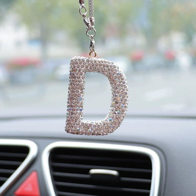 rhinestone car rearview mirror – Car hanging - d-letter-car-pendant-ab-color-transparent-diamond
