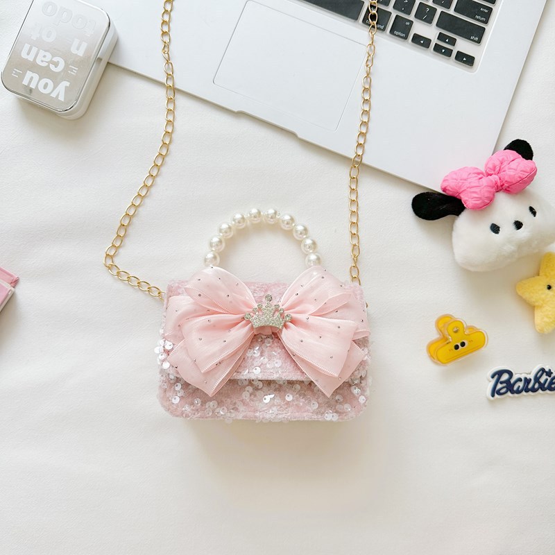 Bagos de perlas de niñas, arco de encaje de arco de princesa, bolsos de hombro de nueva cadena, bolsos para niños