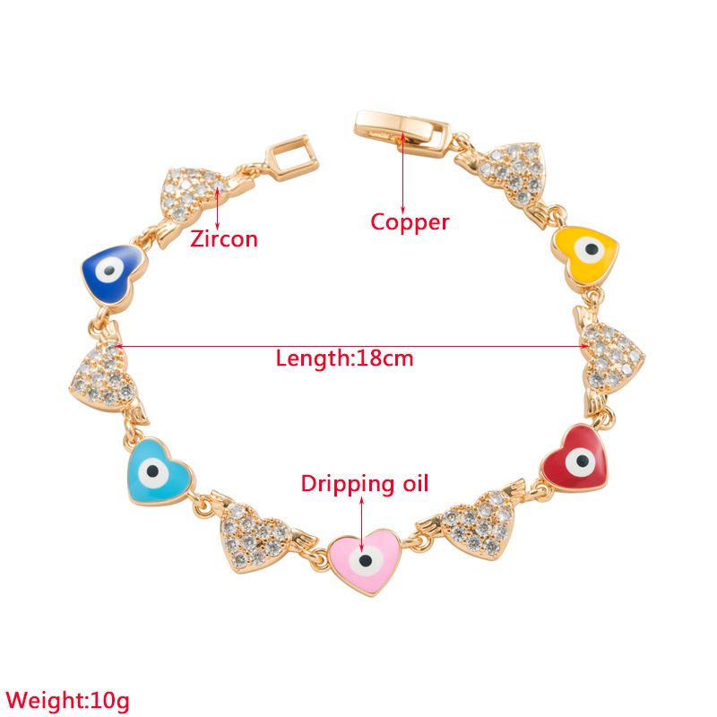 Fashion Heart Shape Copper Bracelets Enamel Inlay Zircon Copper Bracelets