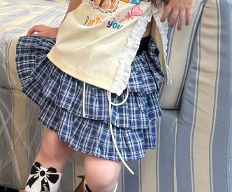 블루 체크 스커트(선판매)