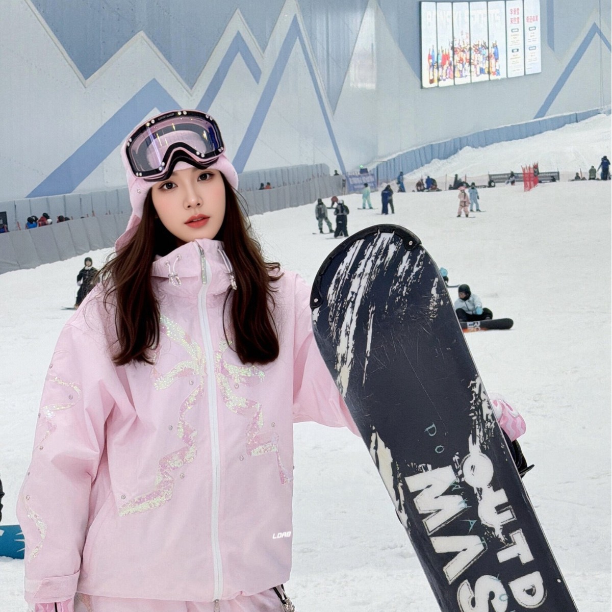 Ldab Pink Sequined Ski Suit for Women 2026 Autumn and Winter New Style Single and Double Board Windproof, Waterproof and Warm Snow Suit