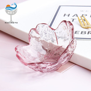 Japanese Style Glass Cherry Blossom Dish Creative Pink Petal Dish Household small size Dip Dish Seasoning Dish Glass Tableware Wholesale