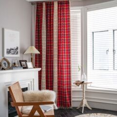 Imanqi Yun Curtains, Red Christmas Plaid Design, Color-Blocked, American-Style Finished Product – Semi-Blackout Kitchen Curtain