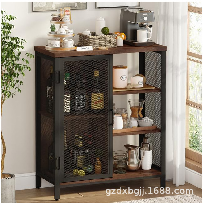 Cross-Border Customized Home Coffee Bar Small Retro Storage Cabinet with Adjustable Shelves Large Space Sideboard