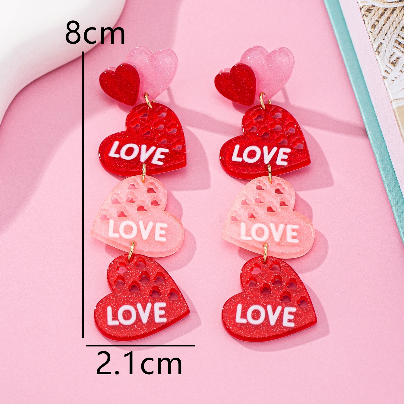 304 Stainless Steel Ear Needle Material 1 Pair Sweet Letter Heart Shape Arylic Drop Earrings