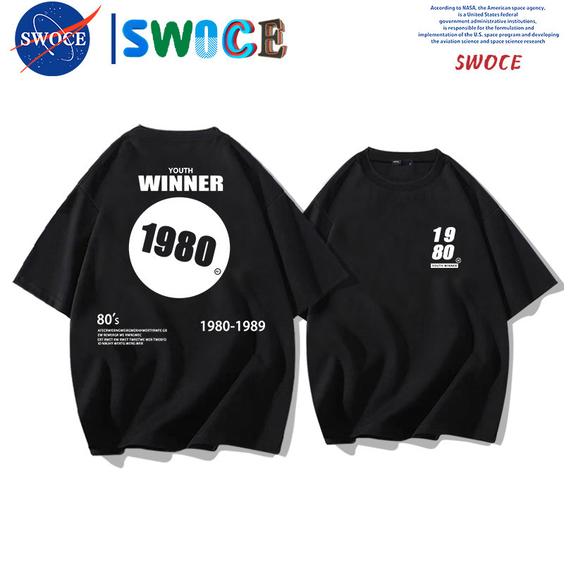 Winners' Exclusive Pure Cotton Short-sleeved T-shirt for Men and Women Summer Teenagers Fashional Brand Loose Shoulder Half-sleeved Top