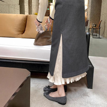 现货2025秋季新款小众设计a字裙气质侧开叉褶皱假两件荷叶半身裙