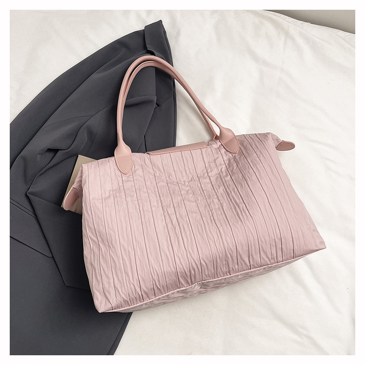 Wrinkled Nylon Handheld Travel Bag Women Large Capacity Single Shoulder Luggage Tote Lightweight Short Trip Business Trip Fitness Storage Bag
