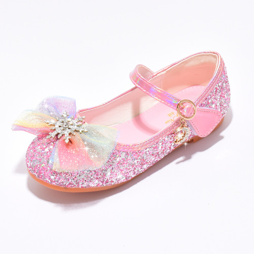 Children's Princess Shoes White Crystal Shoes Baby Single Shoes Spring and Autumn Season Girls' Leather Shoes New Soft Sole Elsa Shoes