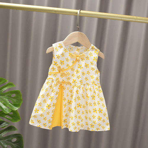 Girls Summer Dress 2024 New Baby Princess Dress One Year Old Children's Dress Summer Chinese Style Cheongsam