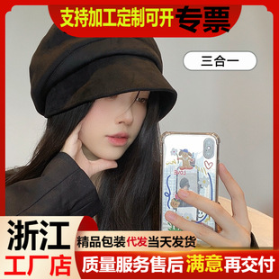 Big head circumference showing face small face-covering hat female Internet celebrity suede retro trendy fisherman hat autumn and winter versatile black Japanese style